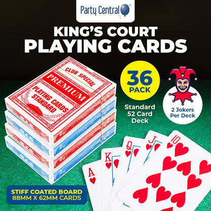 Party Central 36PCE 52 Deck Standard Playing Cards Premium Quality 62 x 88mm