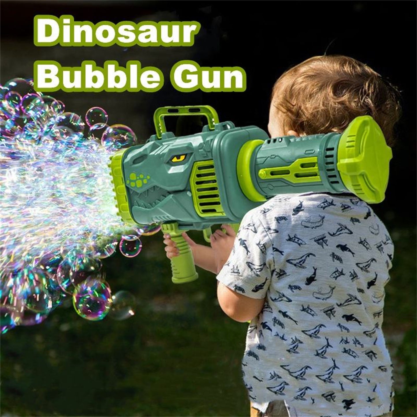 Bubblerainbow Dinosaur Bazooka Bubble Gun 64-Hole Fully Automatic Rechargeable Bubble Machine