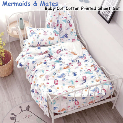 Mermaids & Mates Baby 100% Cotton Printed Sheet Set Cot Size